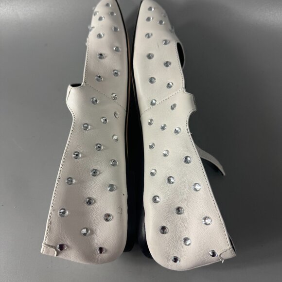 Tony Bianco White Sparkle Rhinestone Square-Toe Buffy Flats, Size 8.5 - Picture 11 of 16